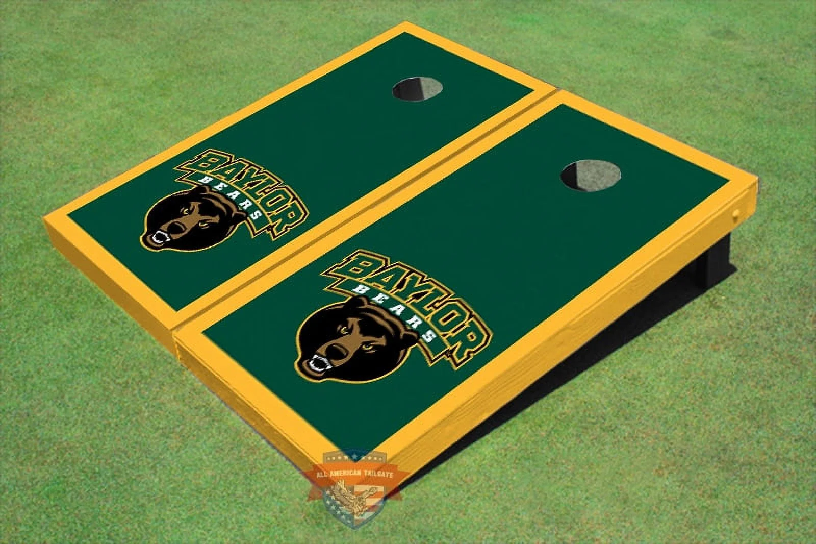 Baylor University Bear Head Hunter Green Matching Border Cornhole Boards