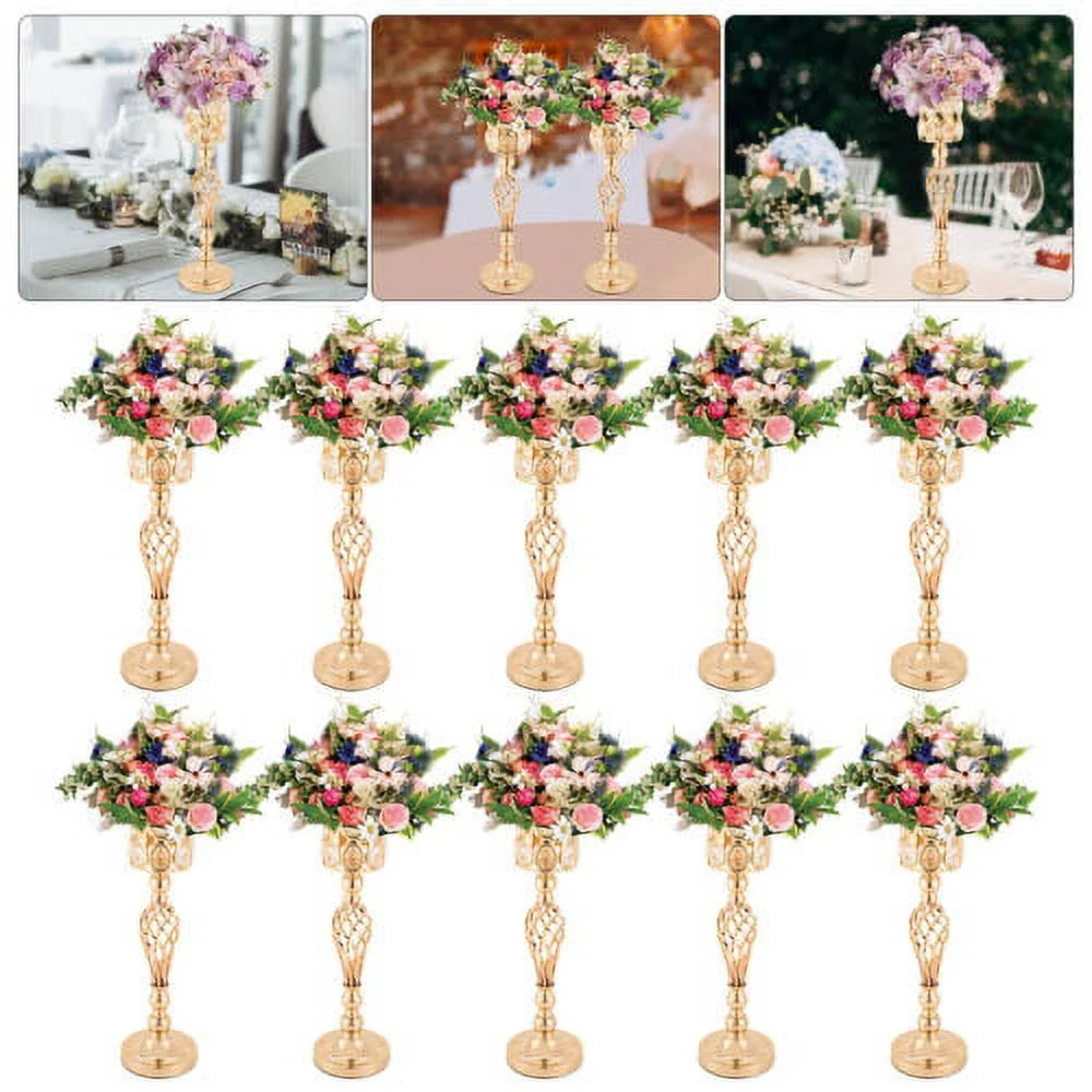 Set of 10 Wedding Centerpieces Gold Vases Wedding Flower Vases w/ Crystal Bead