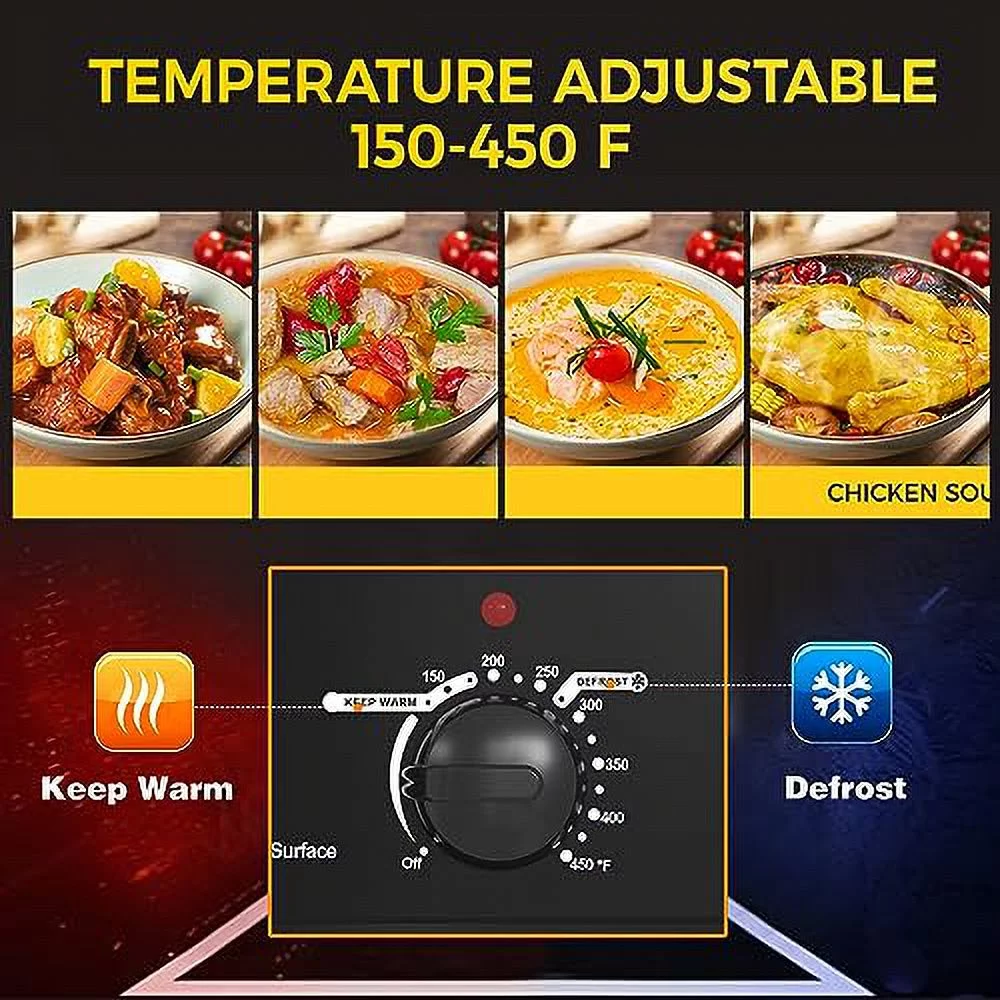 Sunvivi 24 Quart Electric Turkey Roaster Oven with Visible Glass Lid,Removable Pan & Rack, Stainless Steel, Black