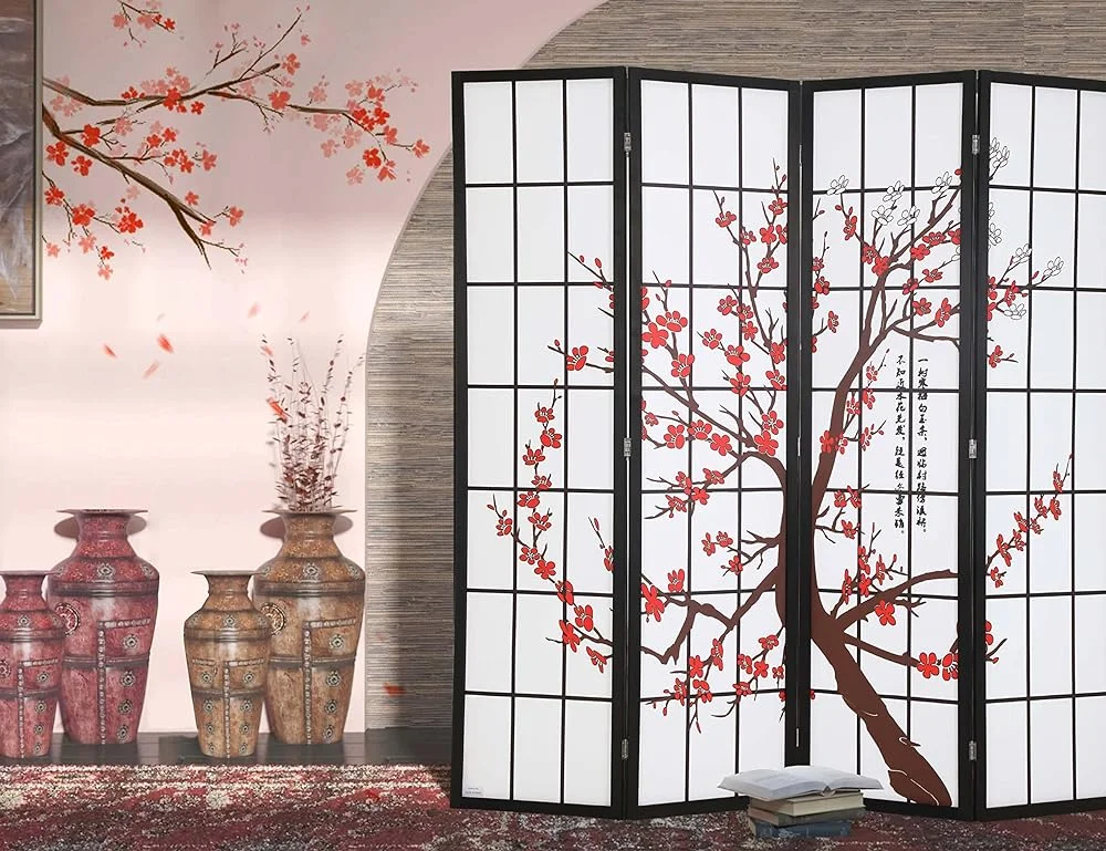 RSJIWOGZ Room Divider Panel  4 Panel Room Dividers and Folding Privacy Screens  6FT Partitions and Dividers Freestanding  Plum Blossom Shoji Screen for Home Office Bedroom  Room Divider S