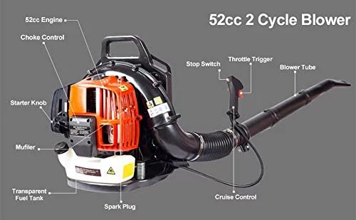 2-Cycle Gas Backpack Blower 52CC 2-Stroke Engine EPA Passed 530CFM Back Pack Blower with Heavy Duty Frame Adjustable Shoulder Strap