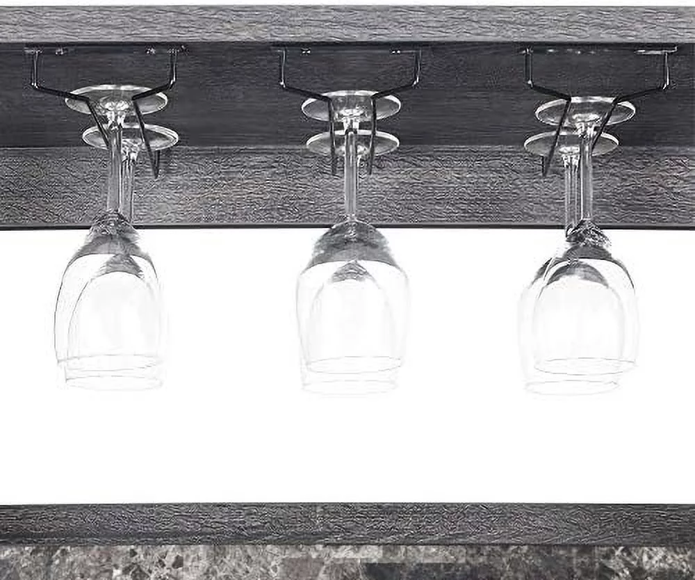 2 Drawer Serving Bar With Wine Rack And Shelves, Black Faux Marble/Wead Gy