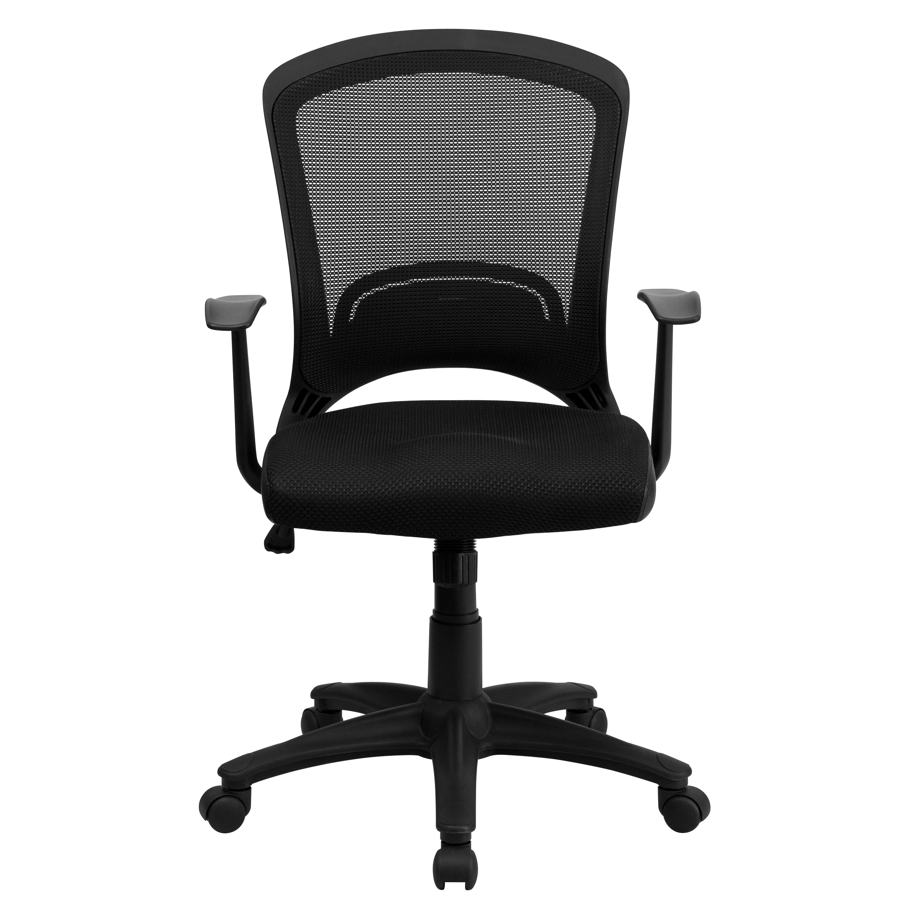BizChair Mid-Back Designer Black Mesh Swivel Task Office Chair with Arms