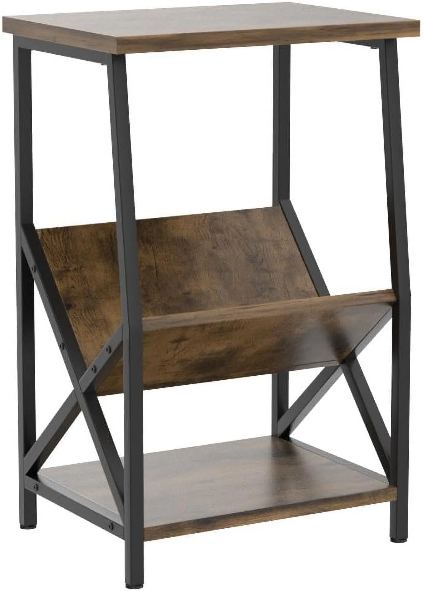 End Table with Vinyl Record Storage, Record Player Stand Wooden, Side Table with Record Storage(Rustic Brown)