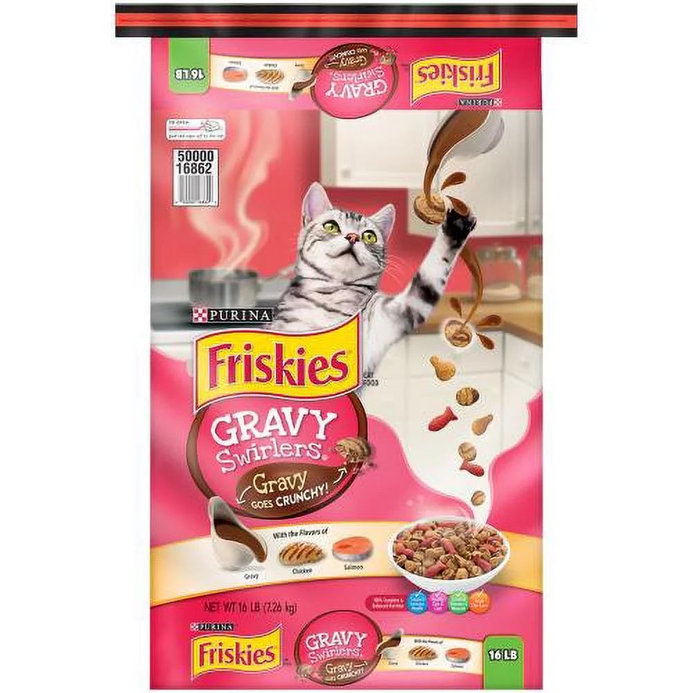 Purina Friskies Gravy Swirlers Chicken & Salmon Flavor Dry Cat Food (Pack of 4)