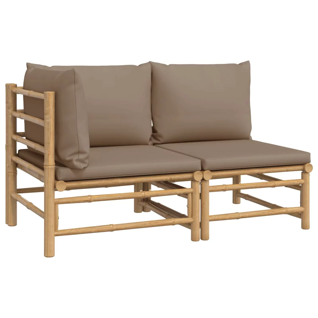 Anself 2 Piece Patio Set with Taupe Cushions Bamboo