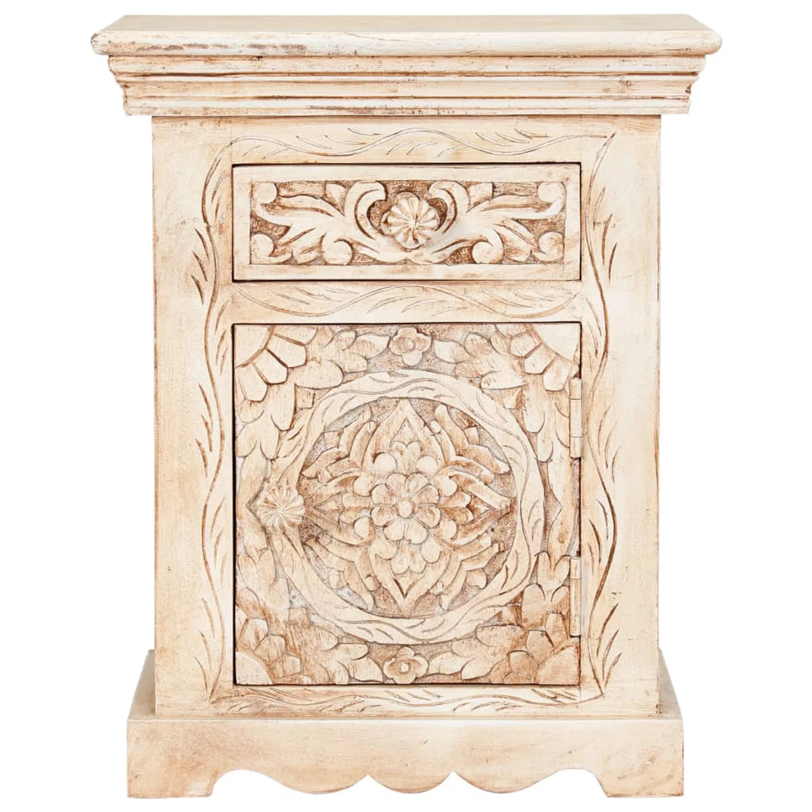 moobody Bedside Cabinet with Drawer and Door Mango Wood Sofa End Side Table Nightstand for Living Room, Bedroom, Home Furniture 15.7 x 11.8 x 19.7 Inches (W x D x H)