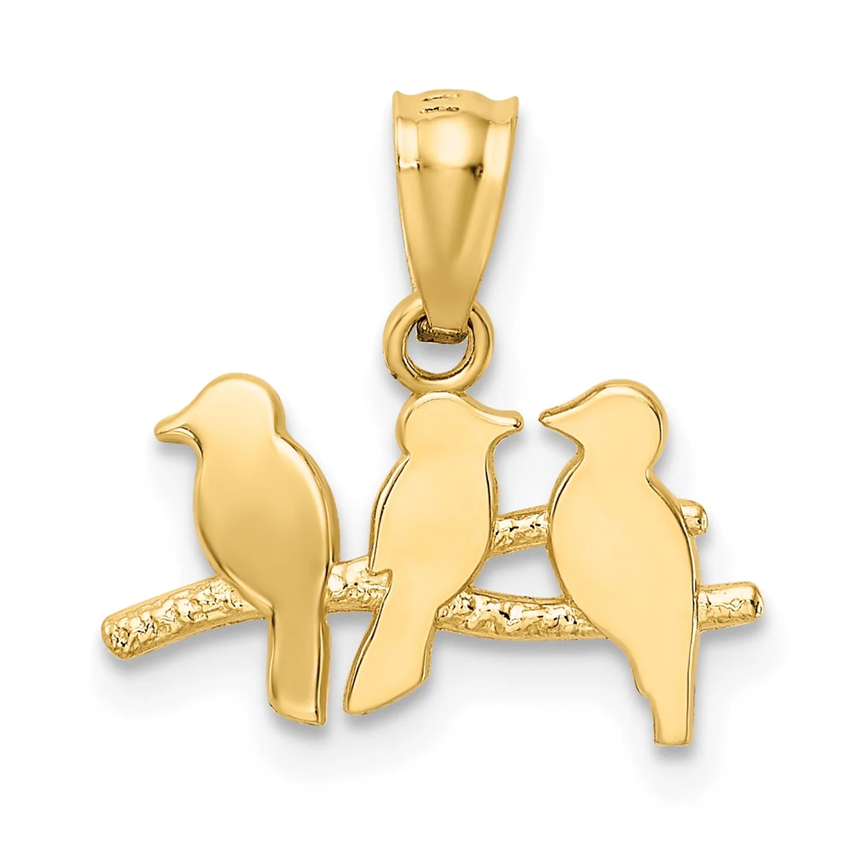 Carat in Karats 14K Yellow Gold Polished Three Birds On A Branch Pendant Charm (14mm x 15mm) With 14K Yellow Gold Lightweight Rope Chain Necklace 20''