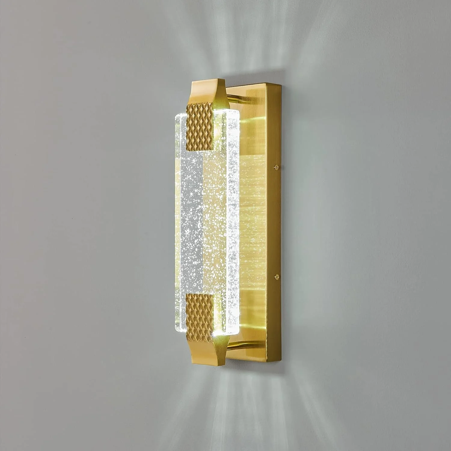Modern Crystal Wall Sconce Lighting with Bubble Crystal Bathroom Light Fixture 15.15in Gold LED Vanity Lights for Bathroom Hallway Bedroom Living Room Sconces Wall (1 Pack)