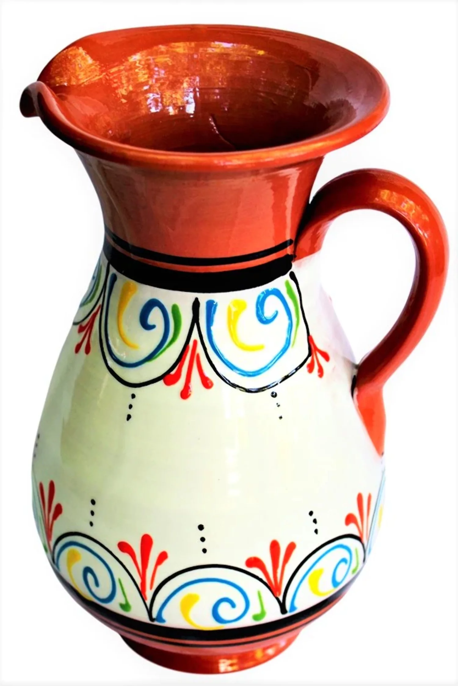 Terracotta White, 2 Quart Pitcher - Hand Painted From Spain