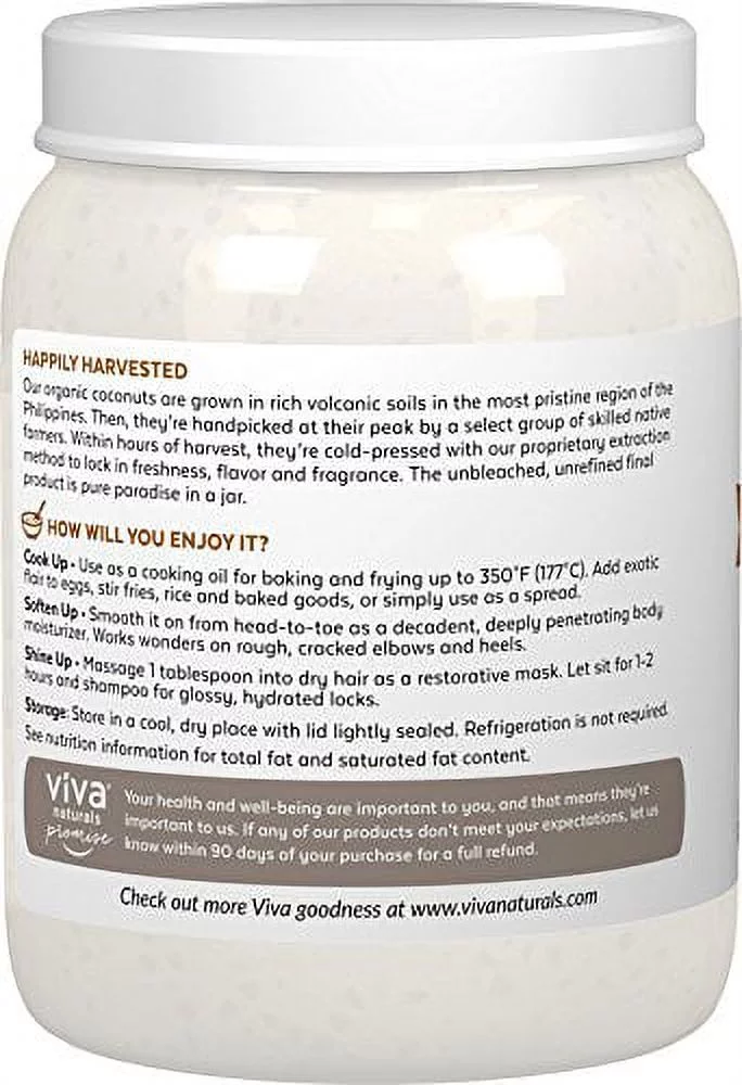 Organic Coconut Oil - Unrefined and Cold-Pressed, Natural Hair Oil, Skin Oil and Cooking Oil with Fresh Flavor, Non-GMO Extra Virgin Coconut Oil (Aceite de Coco), USDA Organic, 54 oz