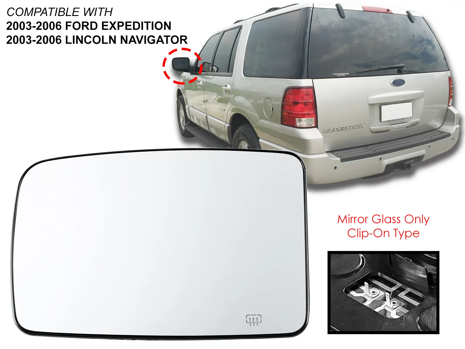 APA Replacement for Side View Mirror Glass Heated 2003 - 2006 EXPEDITION NAVIGATOR Left Driver Side 2L1Z17K707AA FO1324143