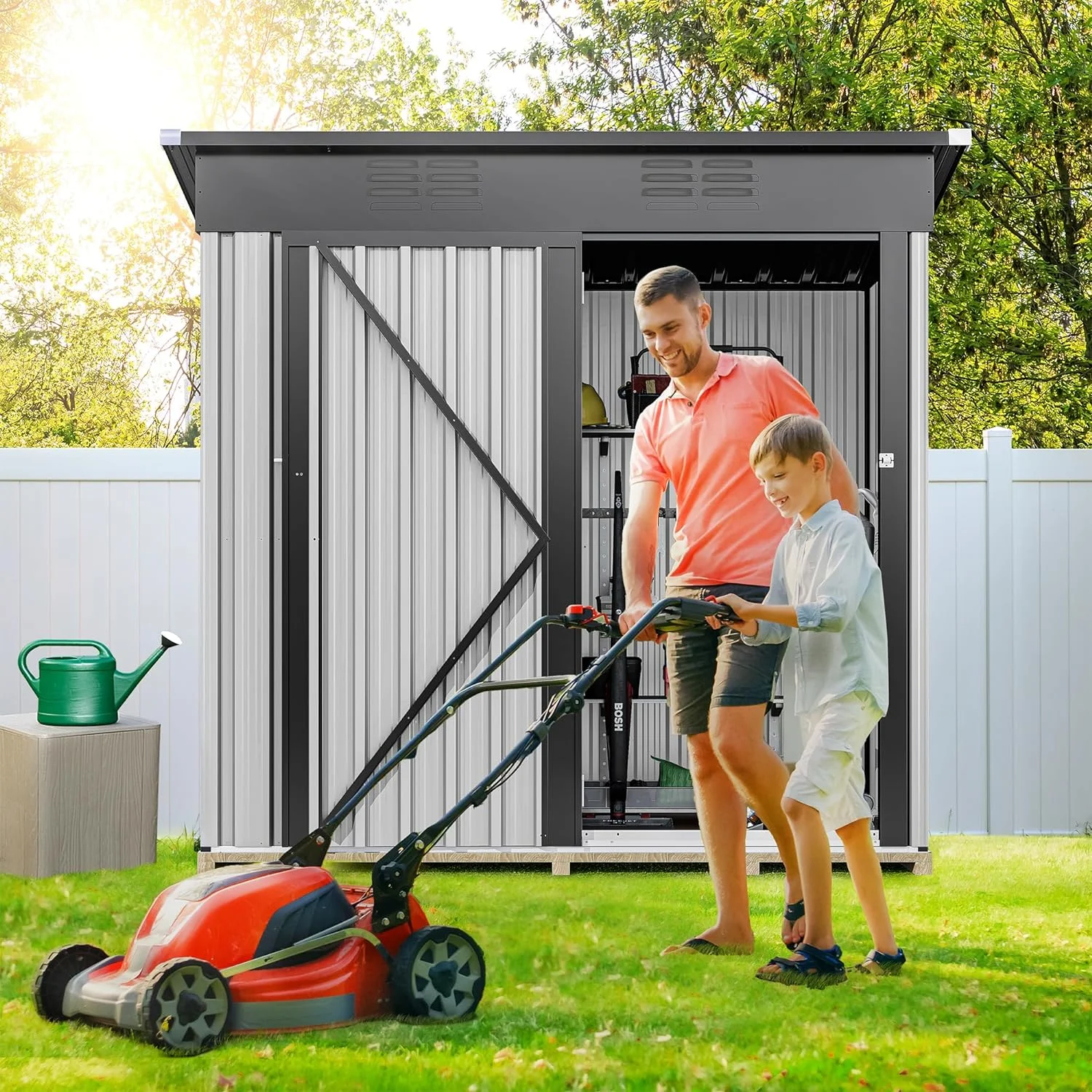 Outdoor Storage Shed 5X3ft, Heavy Duty Metal Tool Sheds Storage House With Lockable Door & For Garden, Patio, Lawn To Store Bikes, Trash Bins, Tools, Lawnmowers,White