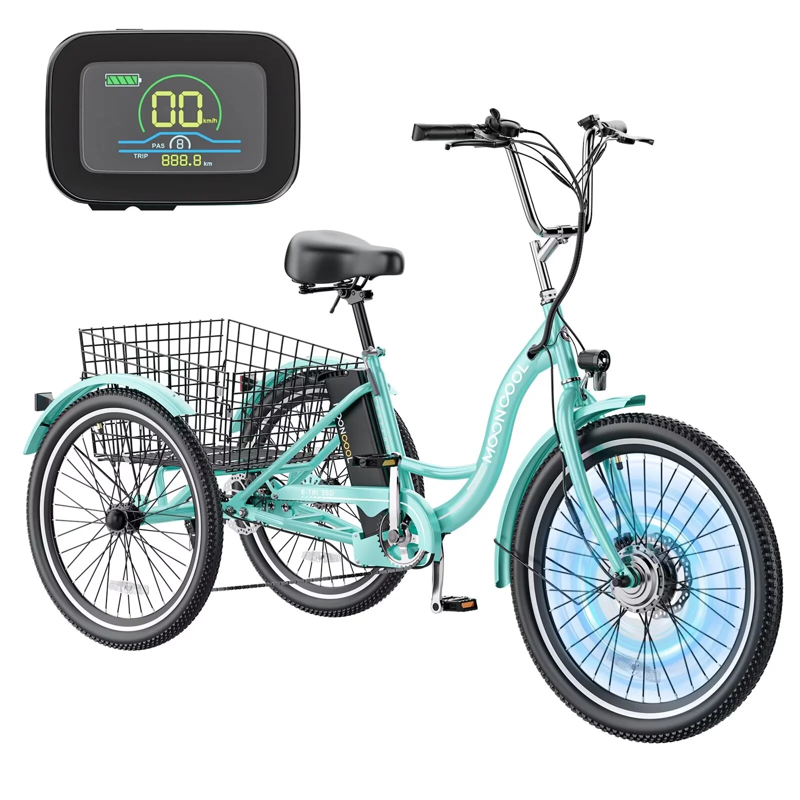 MOPHOTO Electric Tricycles for Women, 26''/24'' 3 Wheel Electric Bike, 500W 48V 14.5AH Electric Trike for Seniors Adults Maximum Speed 16 miles/h, Range 30-45 miles, with Big Basket & Led Headlamp