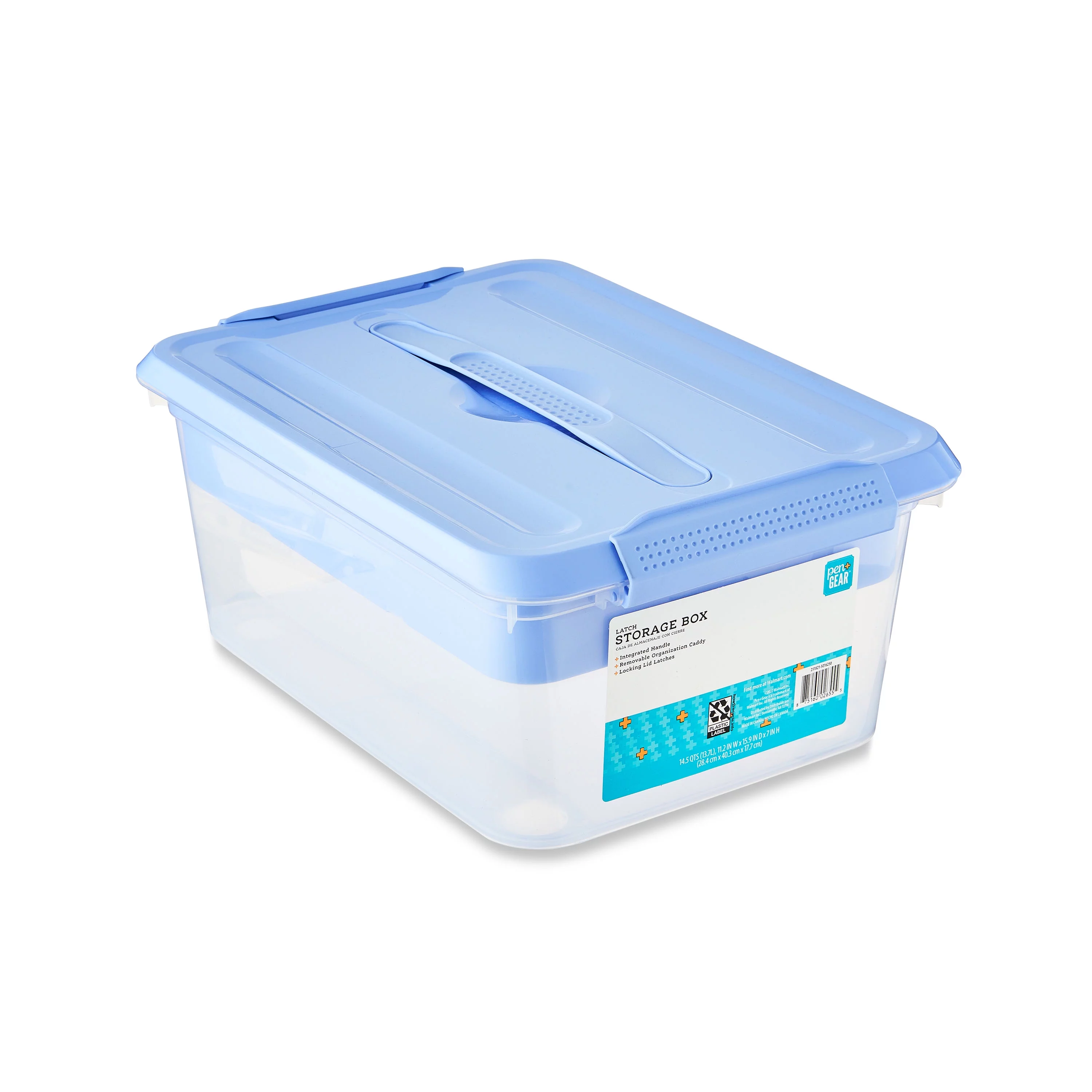 Pen + Gear 14.5-Quart Plastic Latch Storage Box File Organizer, Spring Periwinkle