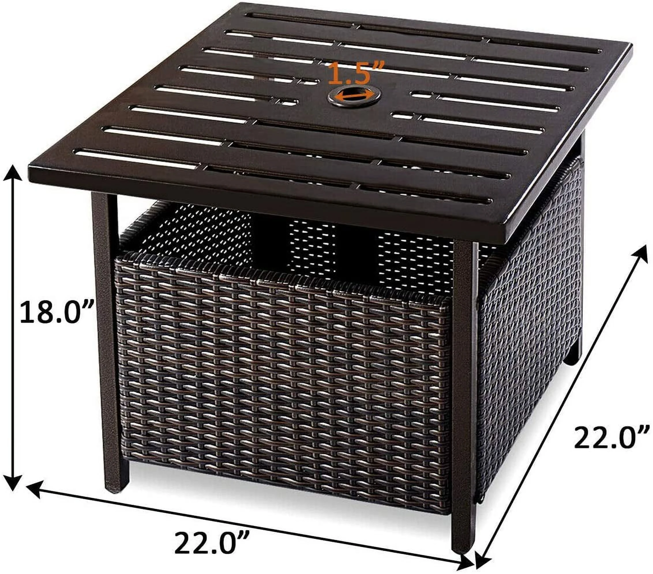 CHGBV Rattan Wicker Umbrella Square  Outdoor Stand Garden Leisure Coffee  with Umbrella Hole  Dark Brown