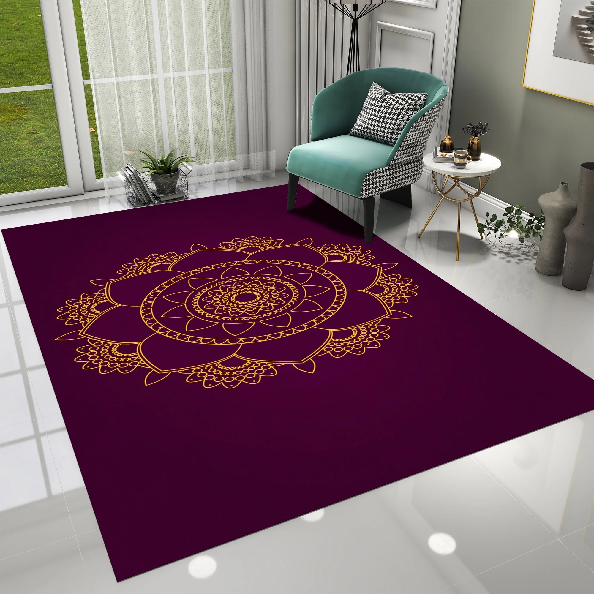Dreammotif Minimalist Purple Mandala Modern Area Rug for Living Room - 3.3 x 5 ft Machine Washable, Thin, Non Slip Backing Carpet