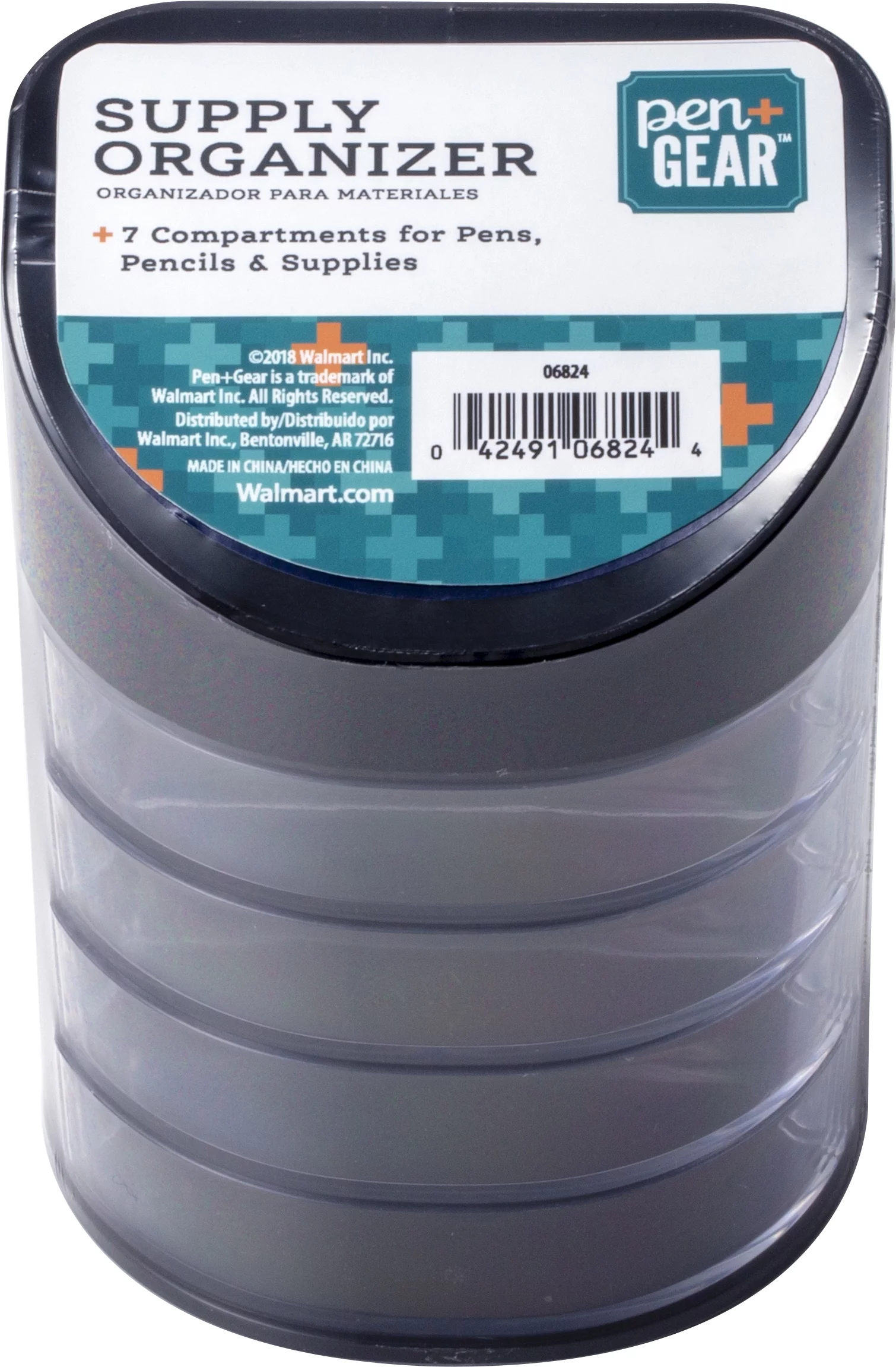 Pen + Gear Supply Organizer, Black/Clear, 7 Compartments, Plastic