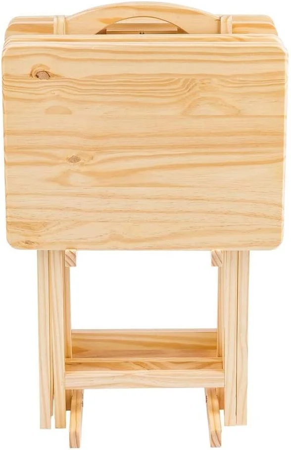 xrboomlife MFS Basics Classic TV Dinner/Snack 4 Table Set with Holder - Natural