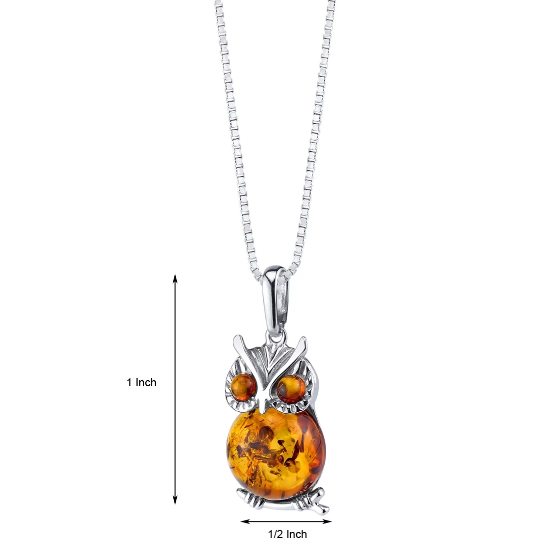 Baltic Amber Owl Pendant Necklace in Sterling Silver, 18