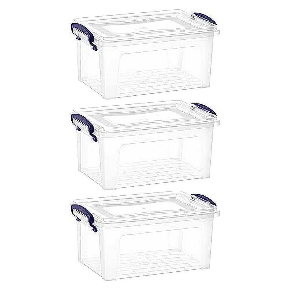 Superio Clear Storage Bins with Lids, Stackable Storage Box with Latches and Handles, Extra Small, 3 Pack