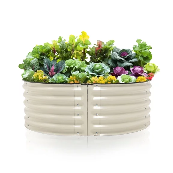 Aoodor Metal Raised Garden Bed - 42''(L) x 24''(W) x 17''(H) - Outdoor Garden Planter Box for Vegetables, Flowers, and Herbs - Beige (Set of 2)