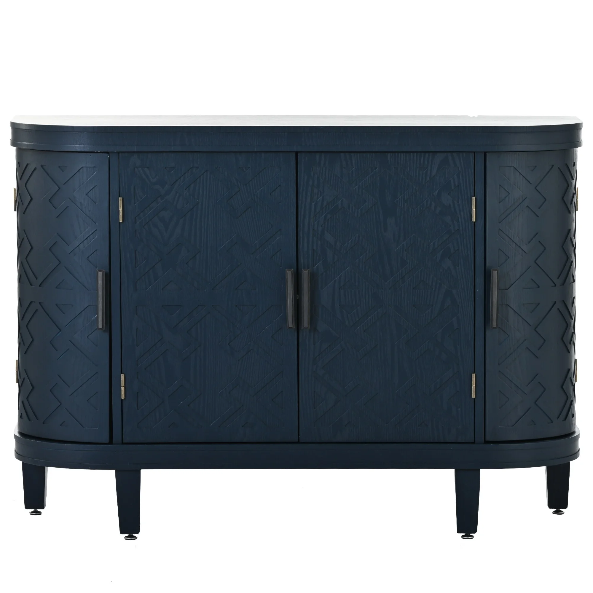 Wooden Accent Storage Cabinet, Antique Pattern Doors Sideboard Wooden Cabinet with 2 Storage Spaces for Living Room Navy Blue