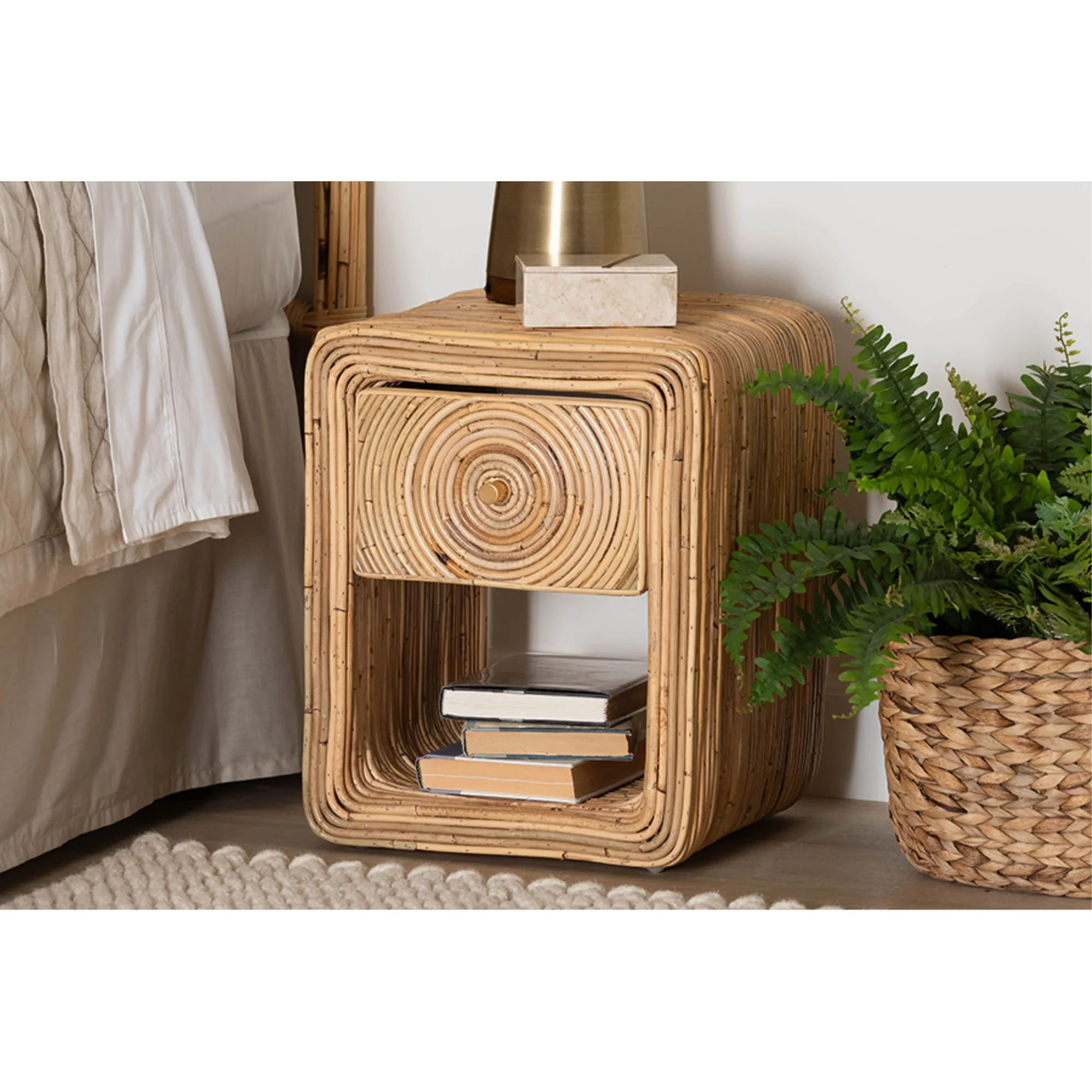 bali & pari Rosina Bohemian Natural Rattan 1-Drawer Nightstand