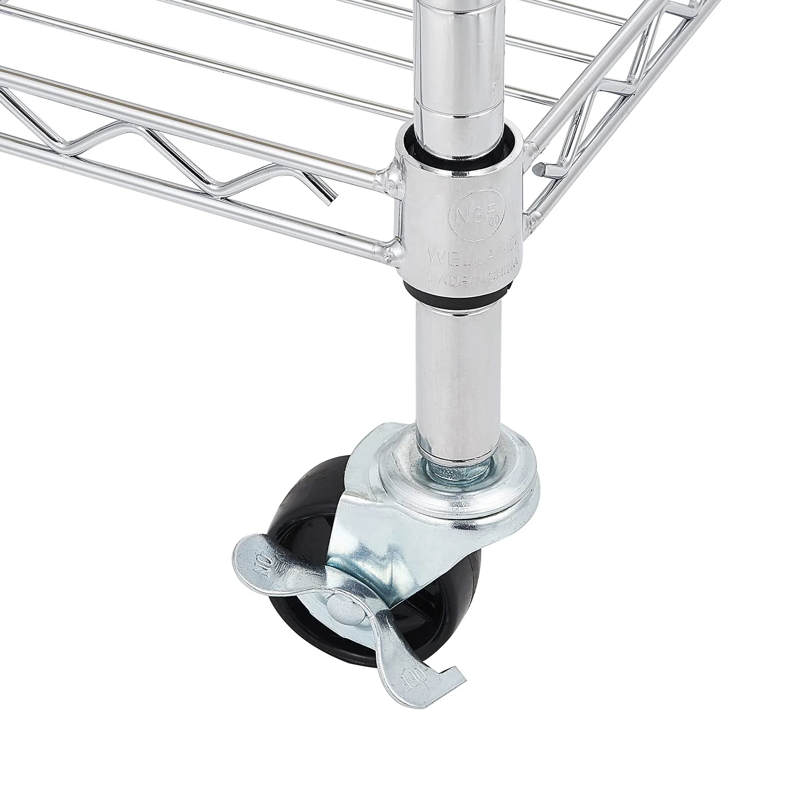 Kitchen Microwave Cart on Wheels, Wire Rolling Cart with Handle Bar, 3 Tier Bakers Rack with Wood Table, Height Adjustable Shelves, 24L x 14W x 33.5H Inches, Chrome/Wood