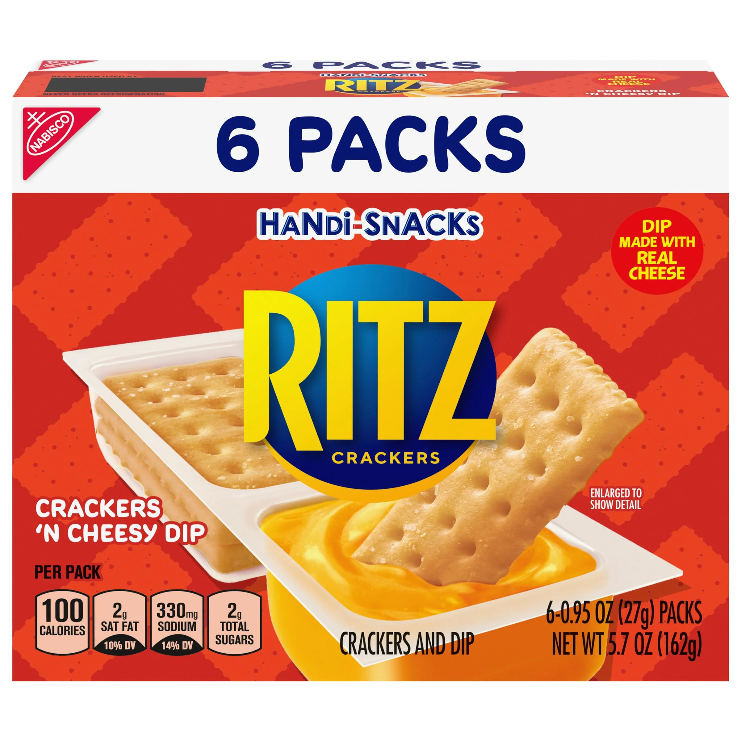 Handi-Snacks Ritz Crackers ,N Cheesy Dip Snack Packs, 6 Snack Packs