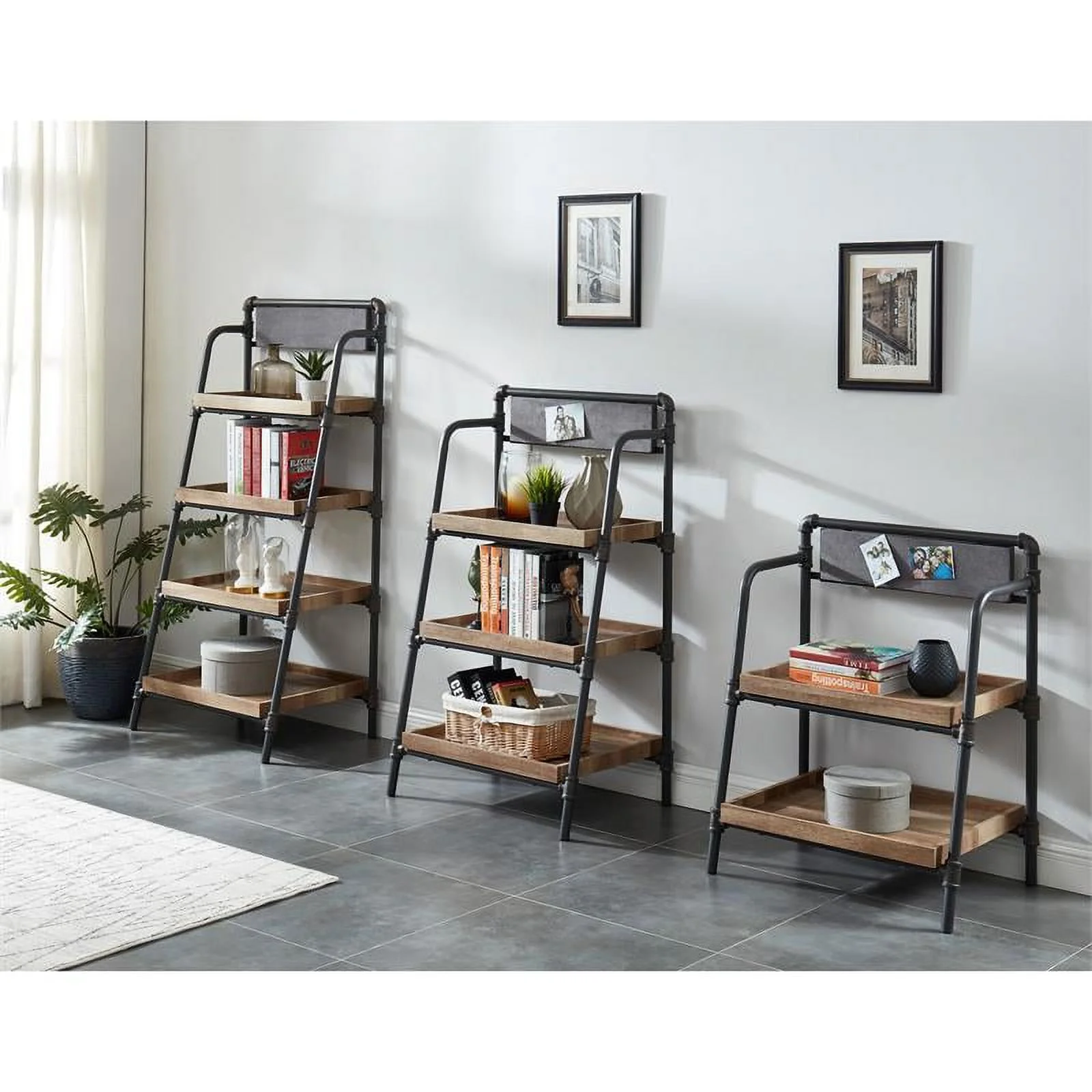 Bowery Hill Industrial Metal 4-Shelf Bookcase in Sand Black Finish