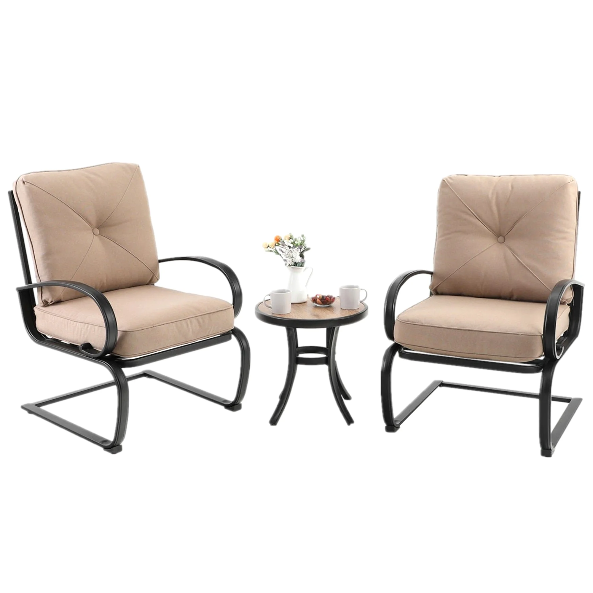 Sophia&William 3-Piece Outdoor Bistro Set Patio C-Spring Chairs and Side Round Table Set,Beige