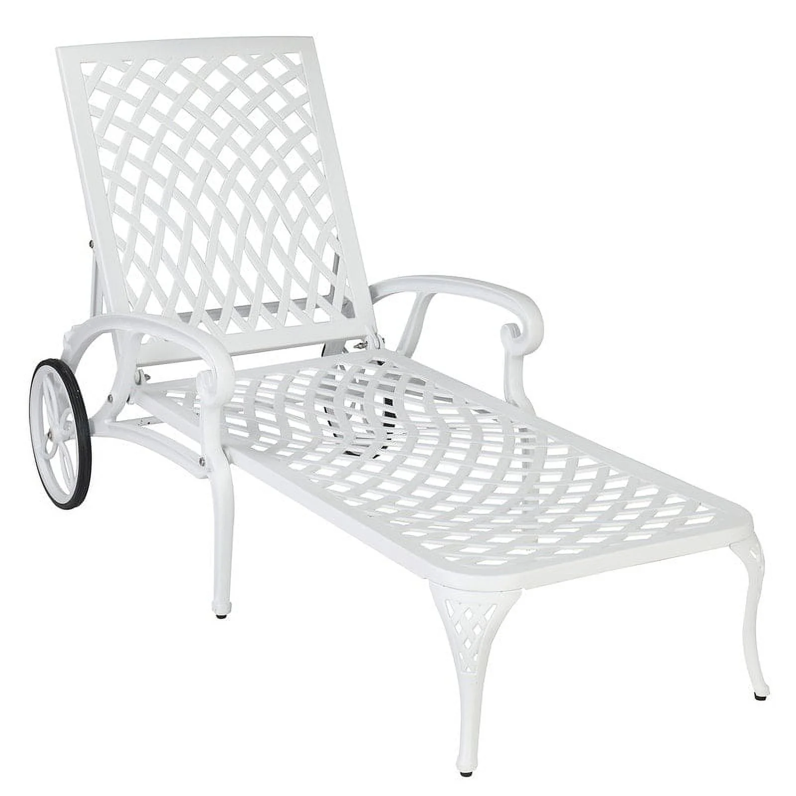 Outdoor Single Cast Aluminum Adjustable Chaise Lounge White