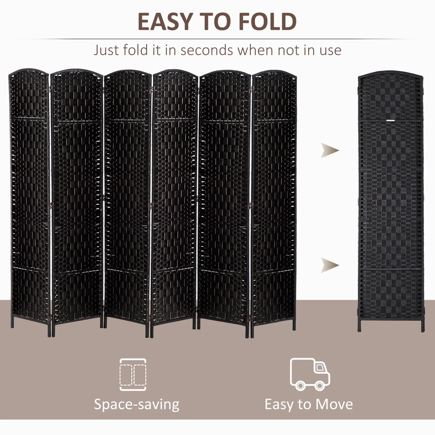 ZJbiubiuHome 6‘ Tall Wicker Weave 6 Panel Room Divider Privacy Screen - Black