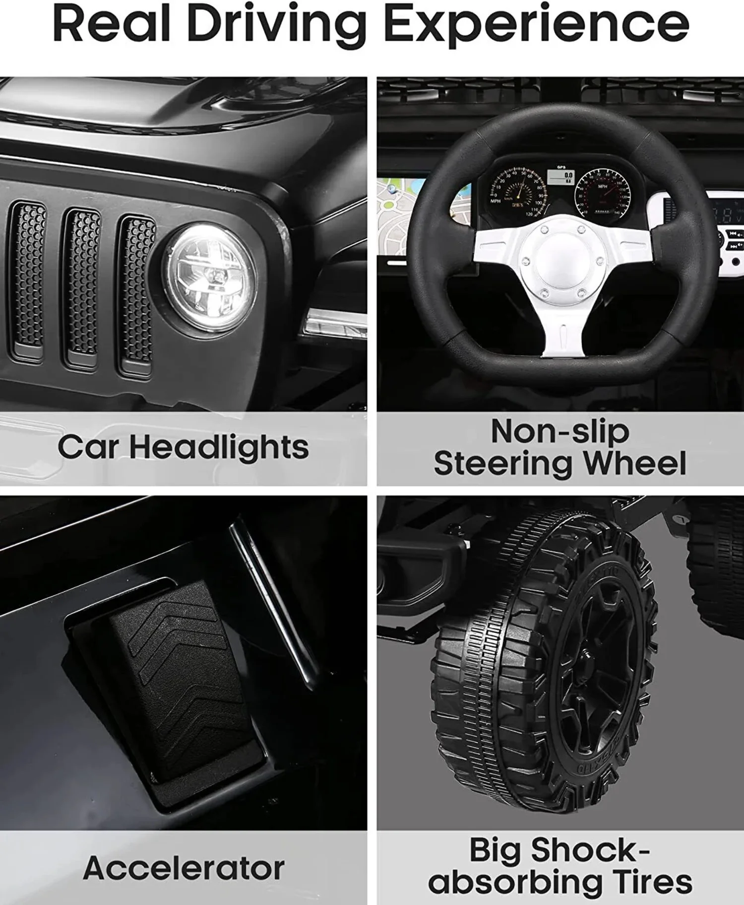 Jeep 24V/12V Kids Electric Ride-On Car with Remote Control, 3 Speeds, and LED Lights