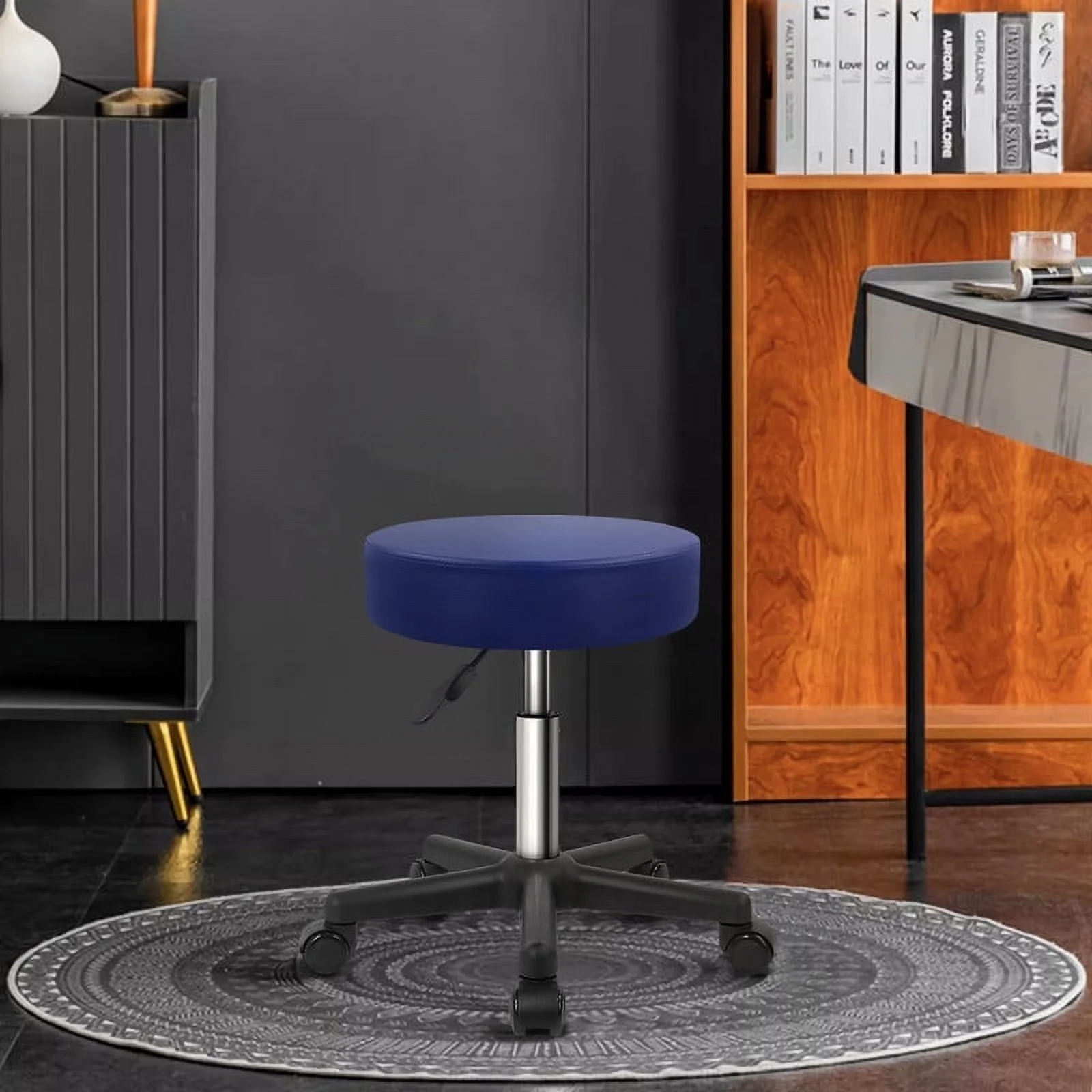 KKTONER Adjustable Rollling Stool with Wheels Round Swivel Stools Chair with Black Base for Drafting Work SPA Salon Massage in Blue