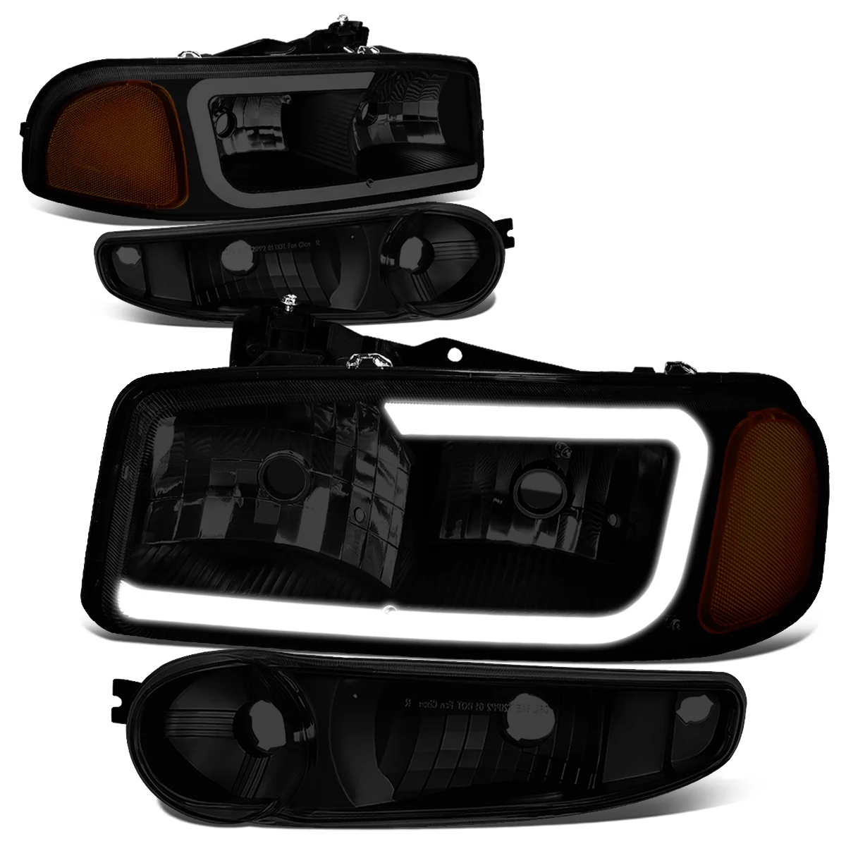 DNA Motoring HL-LB2-DAN99-BK-SM-AM For 2000 to 2006 GMC Yukon XL Sierra Denali Model 3D LED DRL Headlight+Turn Signal Bumper Lamps Smoked Housing Amber Corner 01 02 03 04 05