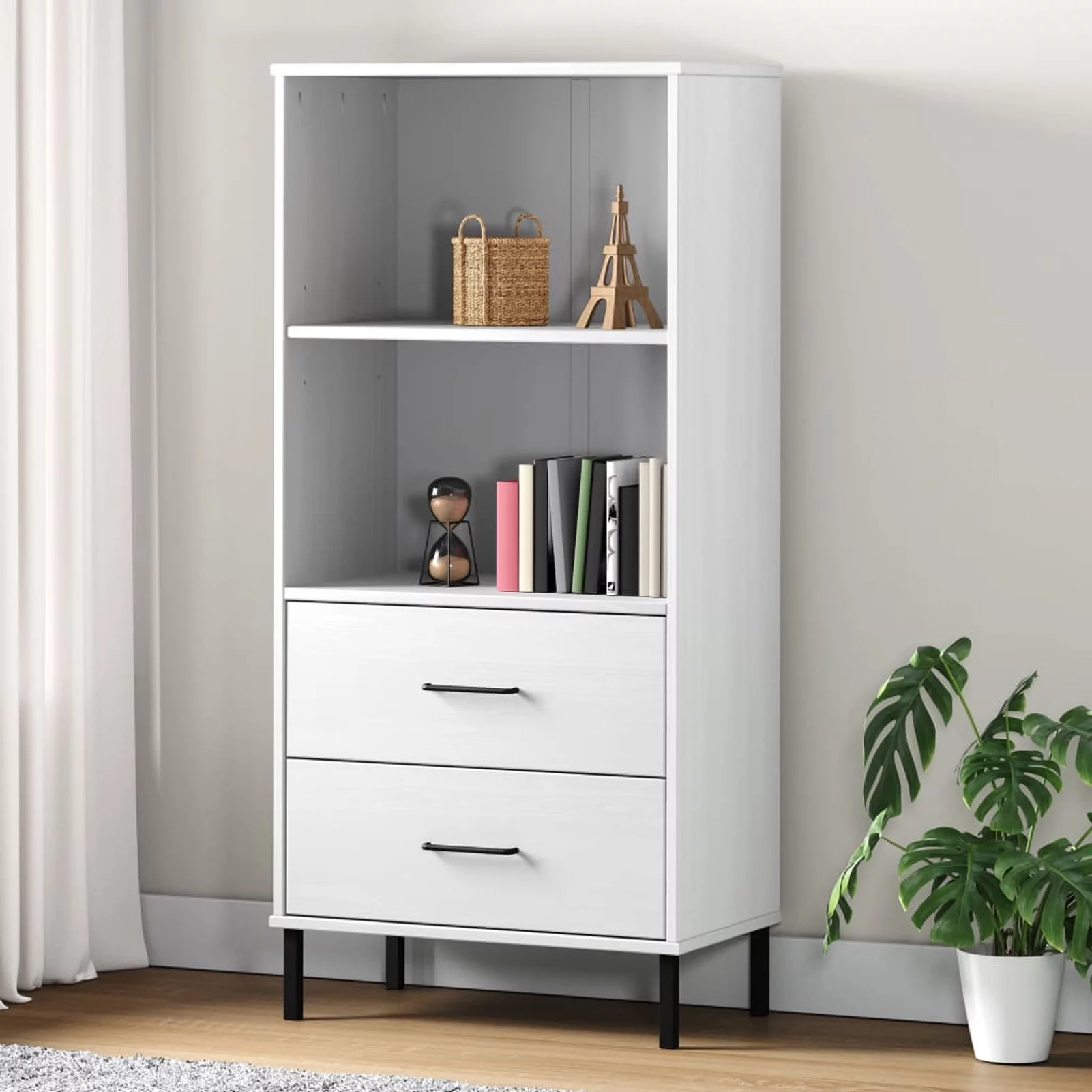 Aibecy Bookcase with 2 Drawers White 23.6