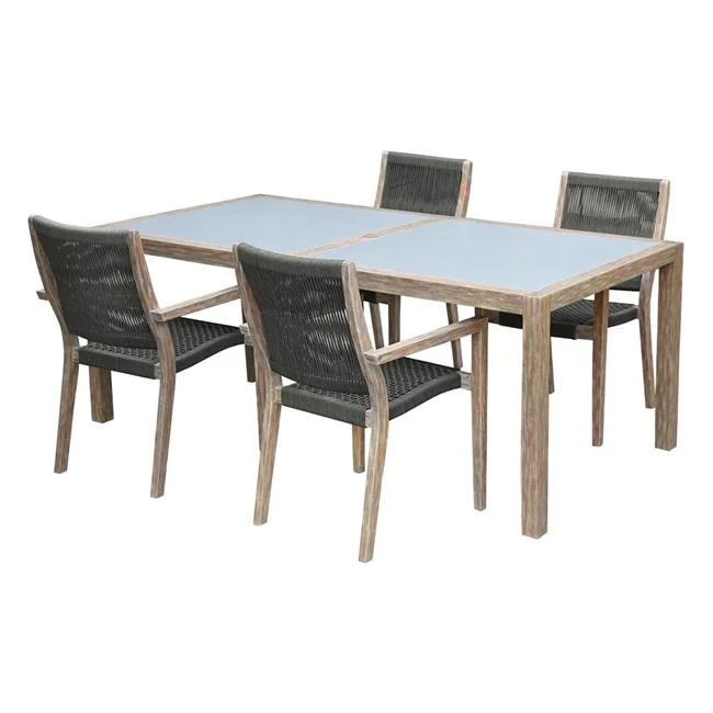 Sienna & Madsen Eucalyptus 5 Piece Outdoor Dining Set With Teak Finish