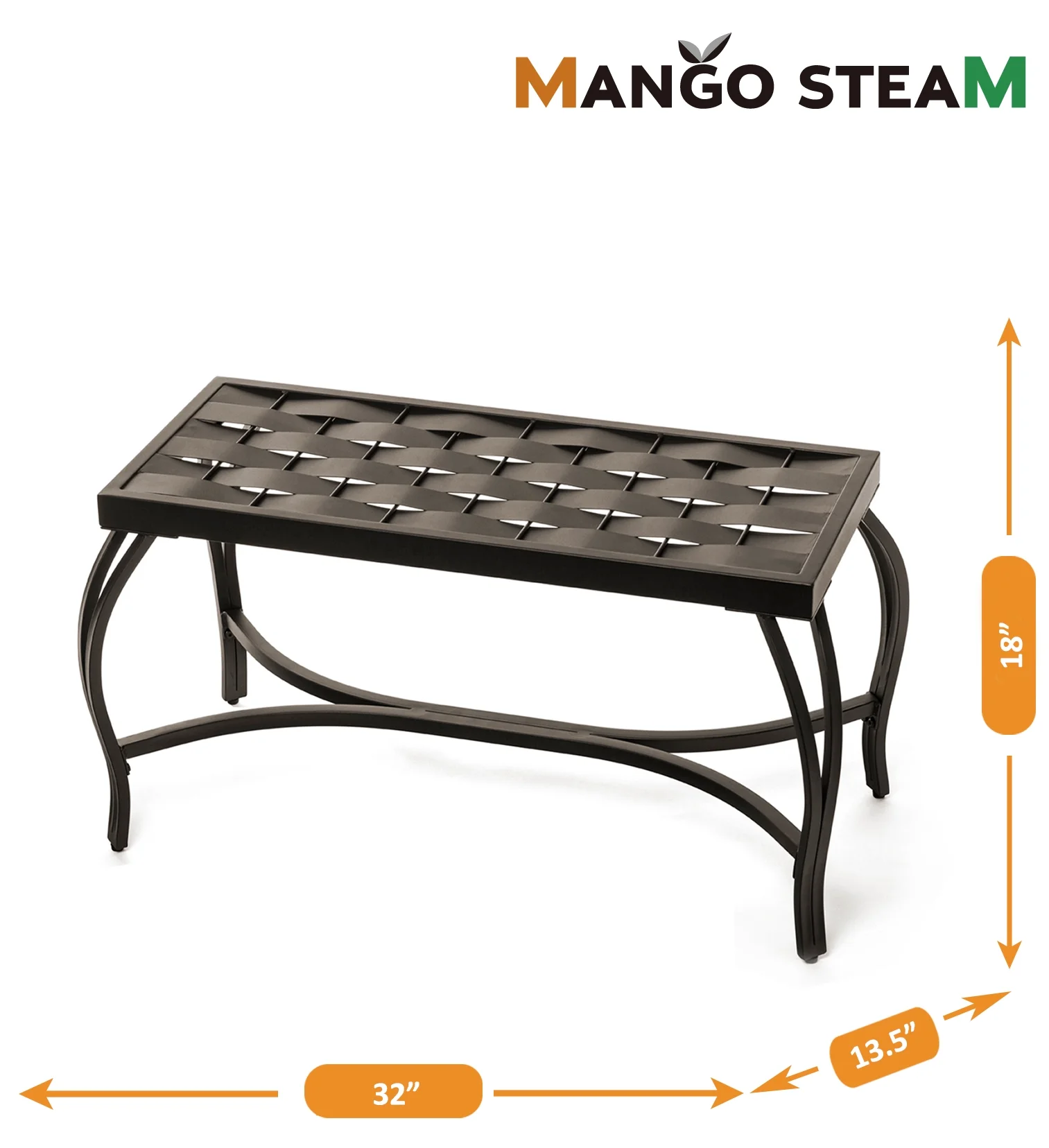 Mango Steam Free Standing Patio Garden Weave Bench, Metal Bronzed Black