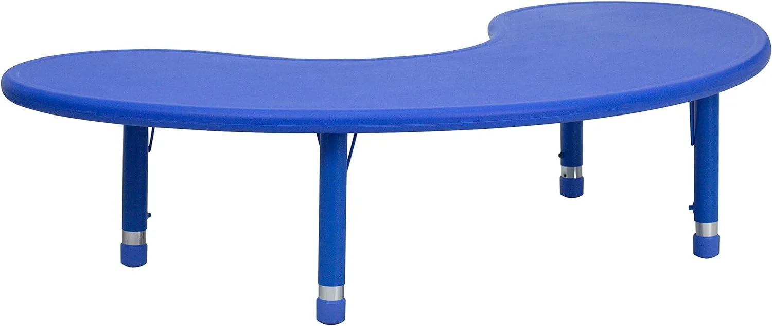 U-SHARE 35''W x 65''L Half-Moon Blue Plastic Height Adjustable Activity Table