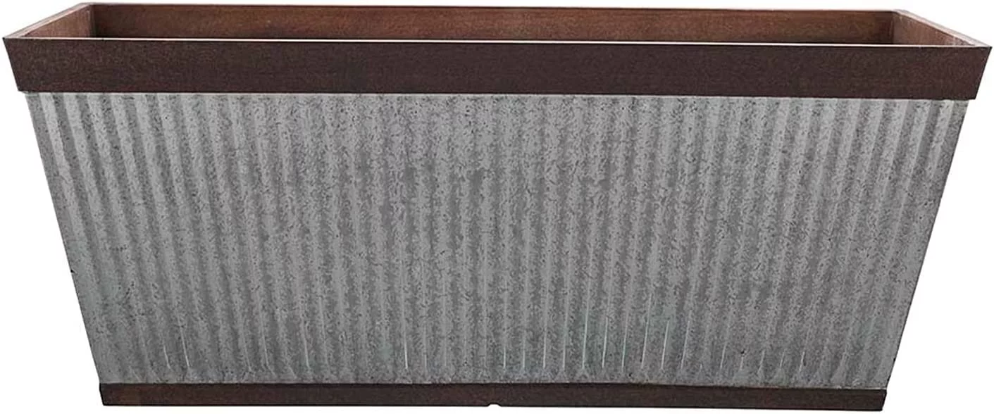 Southern Patio 24 Inch Westlake Outdoor Deck Rail Textured Resin Garden Flower Herb Planter w/ UV Protectors, Rustic Galvanized 2 Pack