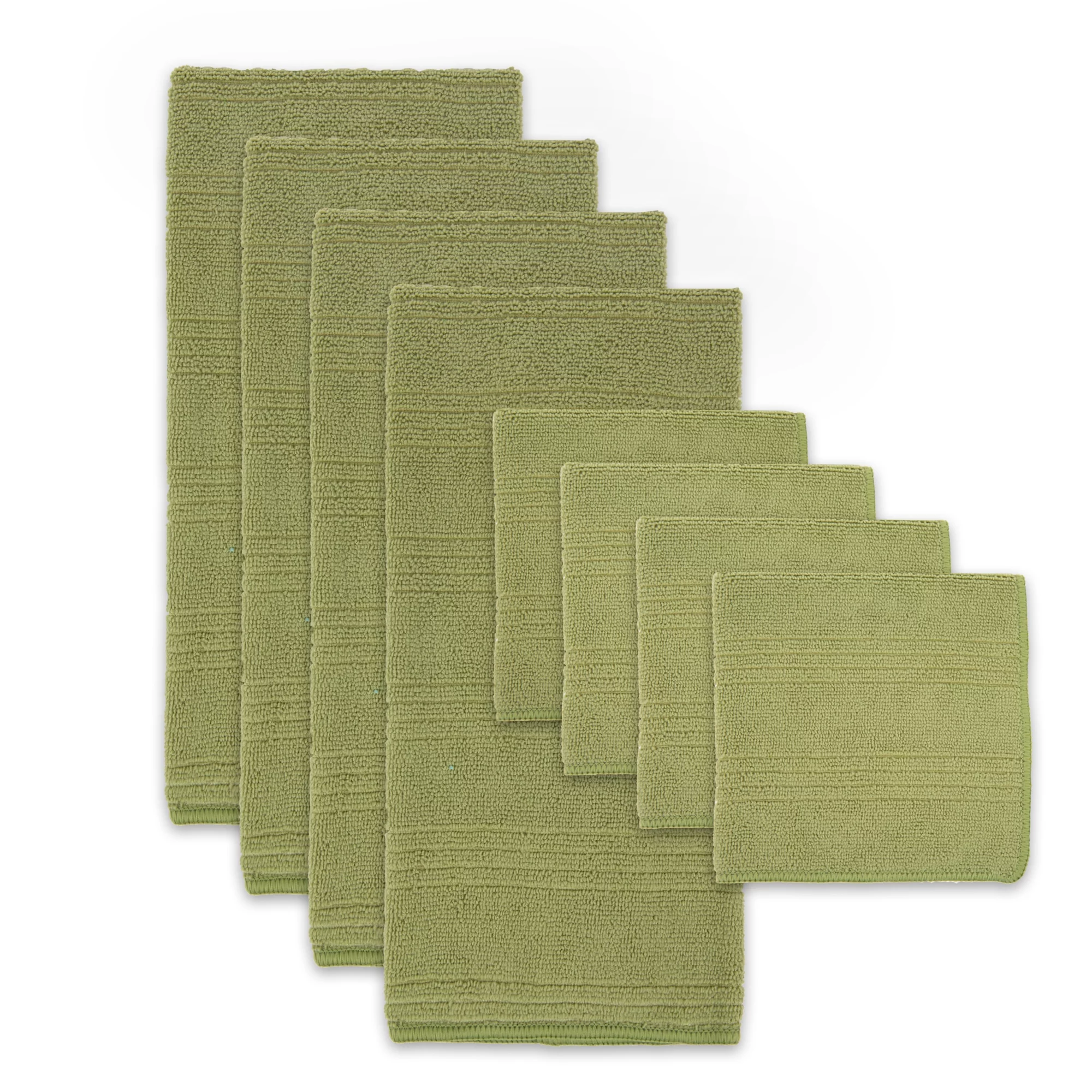 Contemporary Home Living Set of 8 Green Microfiber Dishtowel and Dishcloth 26