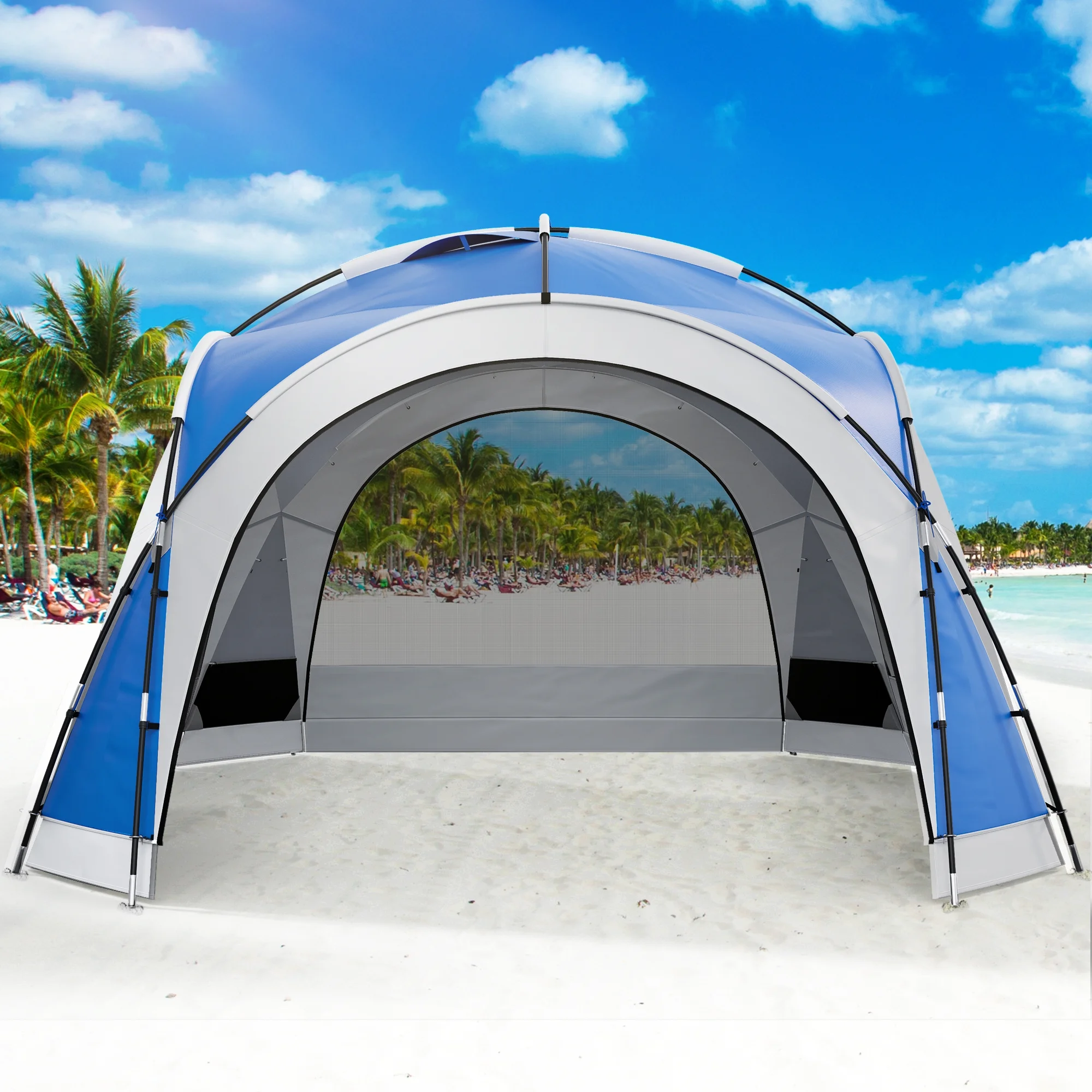 Dextrus Portable Beach Tent,10-Person Beach Tent Sun Shelter,UPF 50+ UV Protection Portable Rainproof Beach Tent for Family, Fishing, Camping, 12 X 12ft,Blue