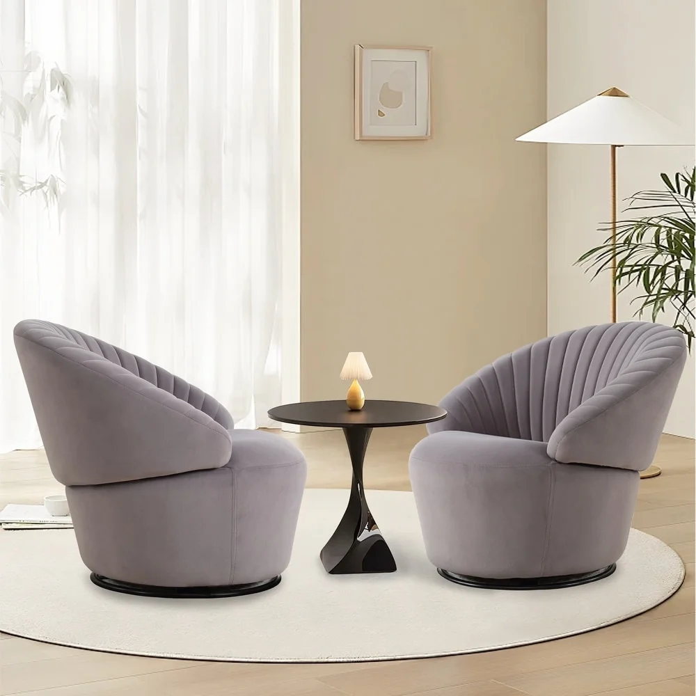 YUUIJOAA Swivel Barrel Chair Comfy Velvet Tufted Accent Chair Set of 2,Dark Grey