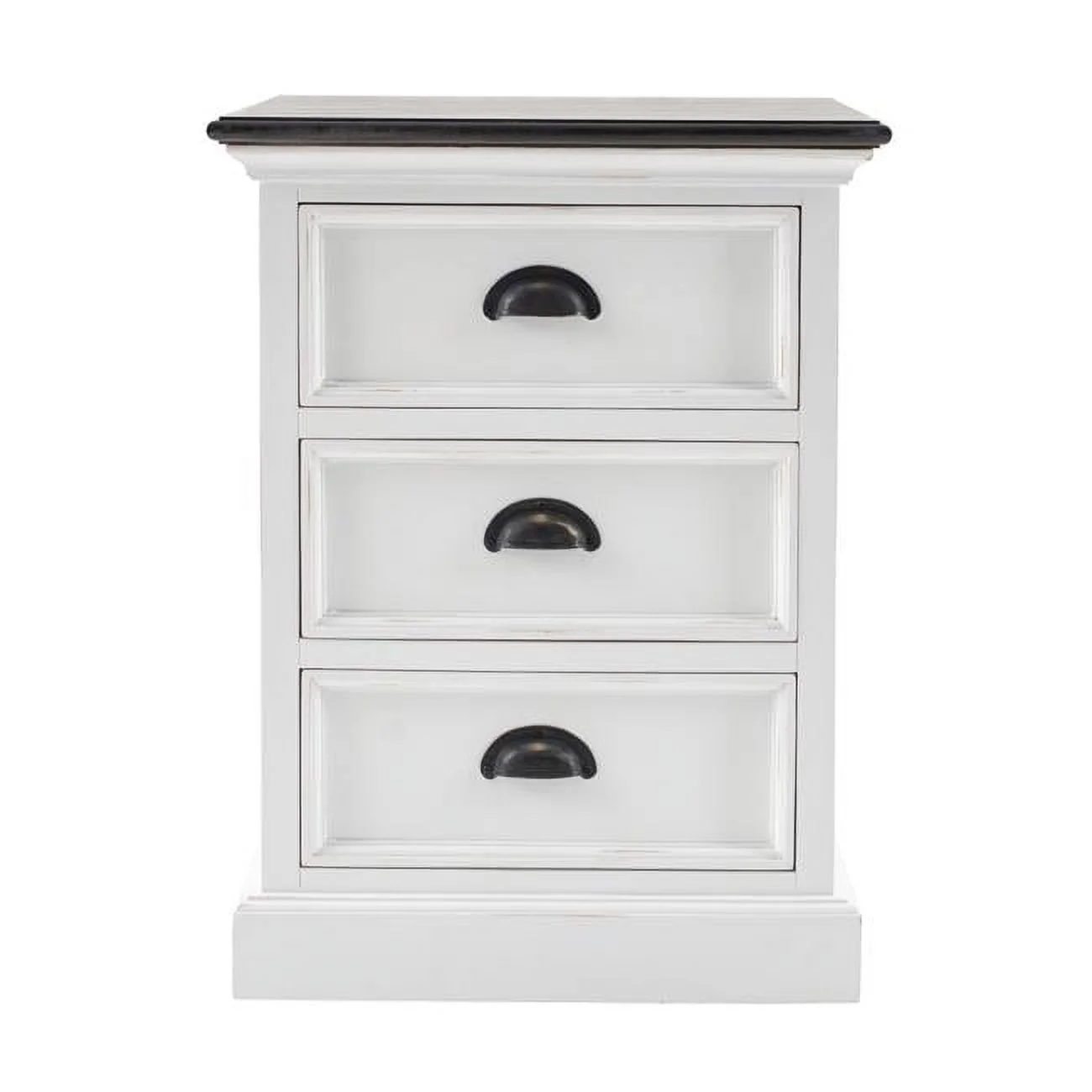 HomeRoots 397619 Three Drawer Nightstand, White Distressed & Deep Brown