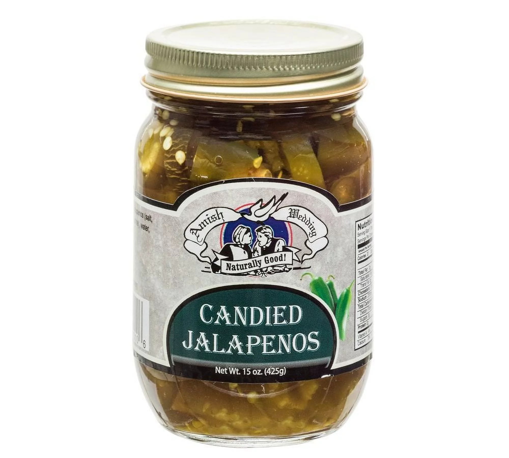 Amish Wedding Foods Candied Jalapeno Peppers, 2-Pack 15 oz Glass Jars