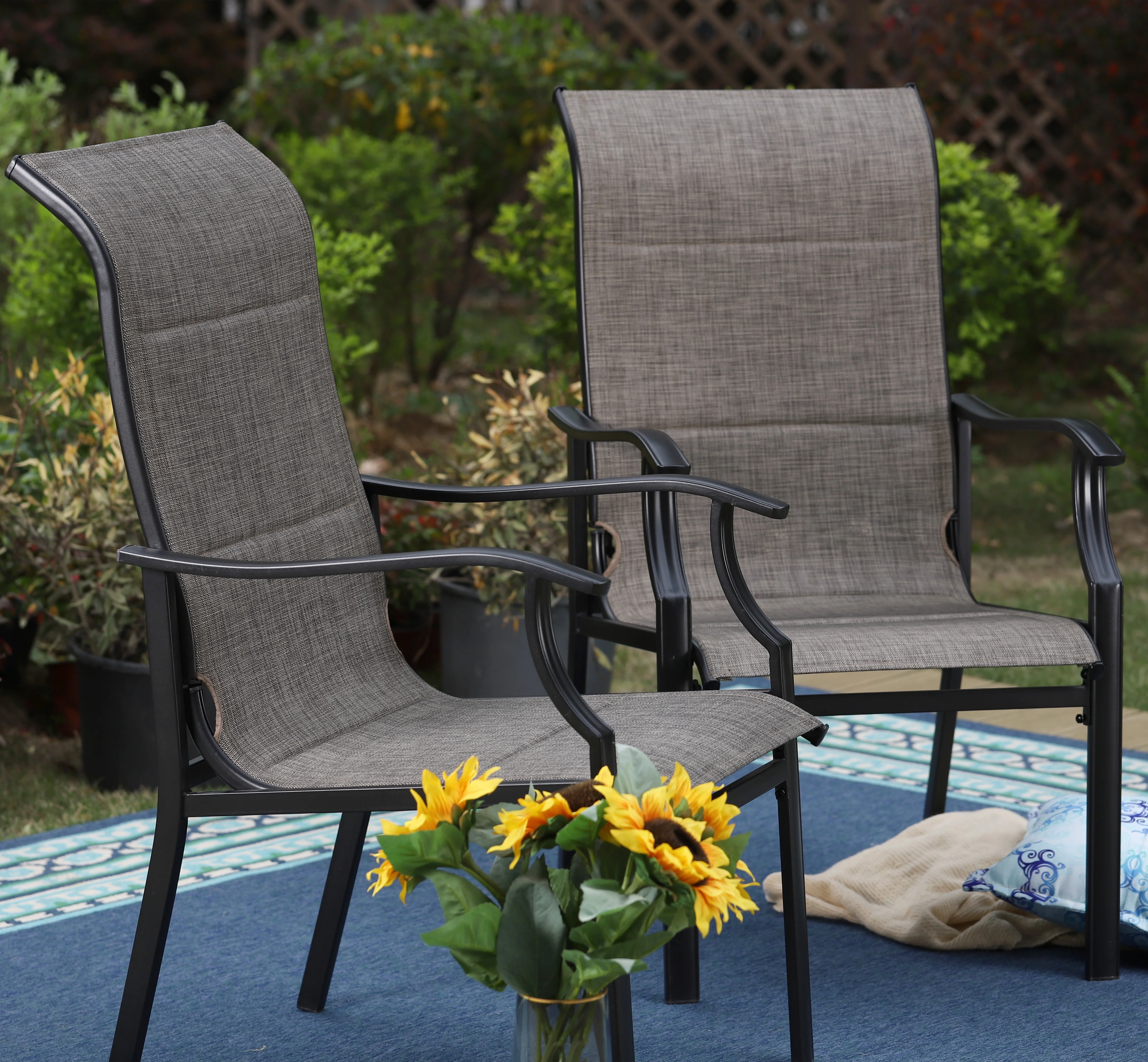 MF Studio 7 Pieces Outdoor Patio Dinning Set with 6 Pieces textilen outdoor dining chairs for patio, deck, porch