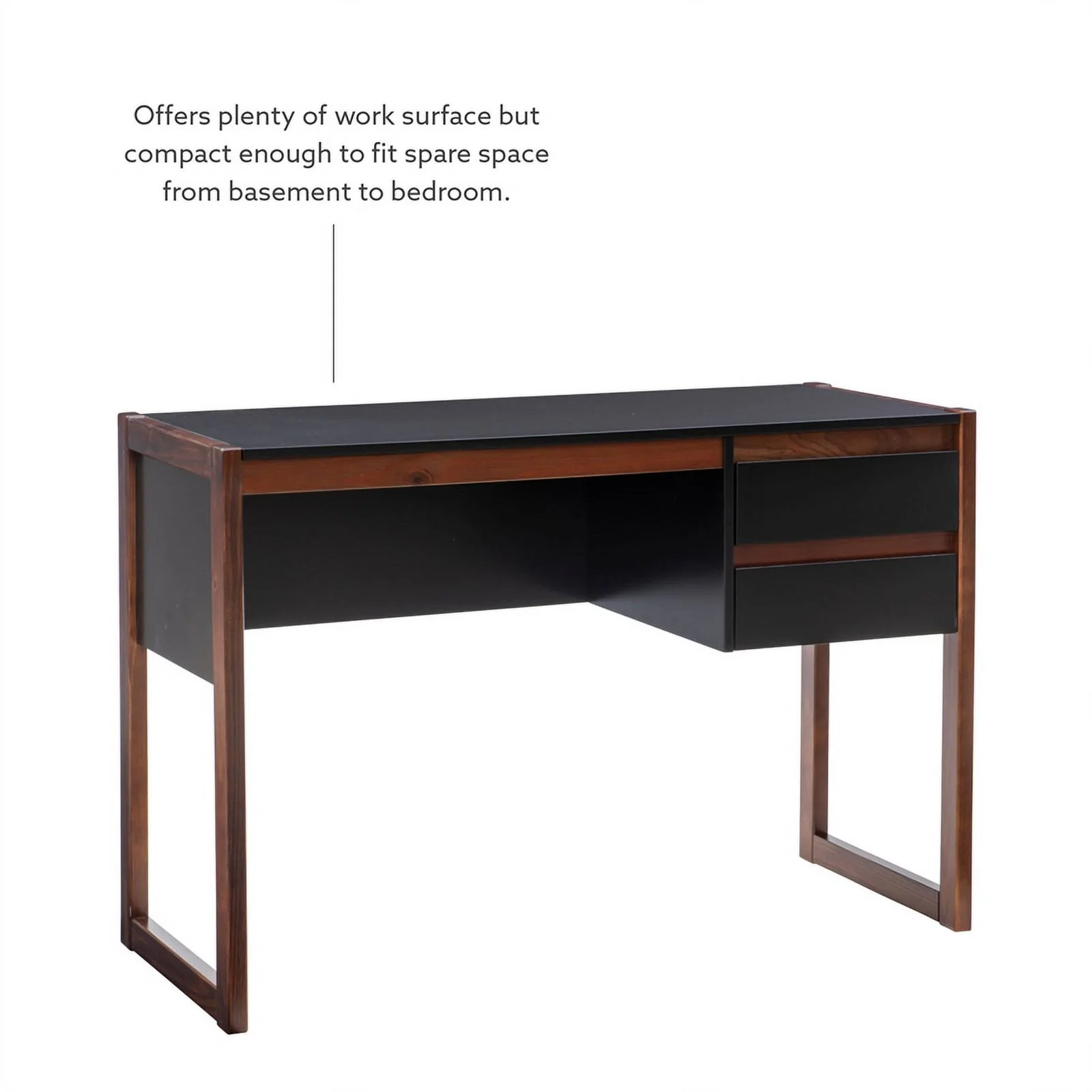 Linon Brock Wood Two Drawer Desk in Black and Walnut