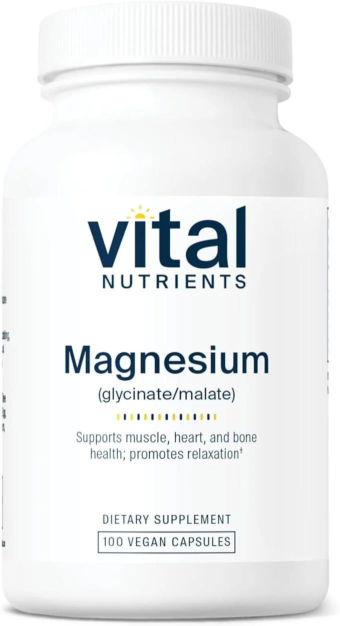 Vital Nutrients Magnesium Glycinate and Malate | Vegan Supplement to Support Stress Relief, Bones, Sleep and Heart Health | Gluten, Dairy and Soy Free | 120mg | 100 Vegetarian Capsules